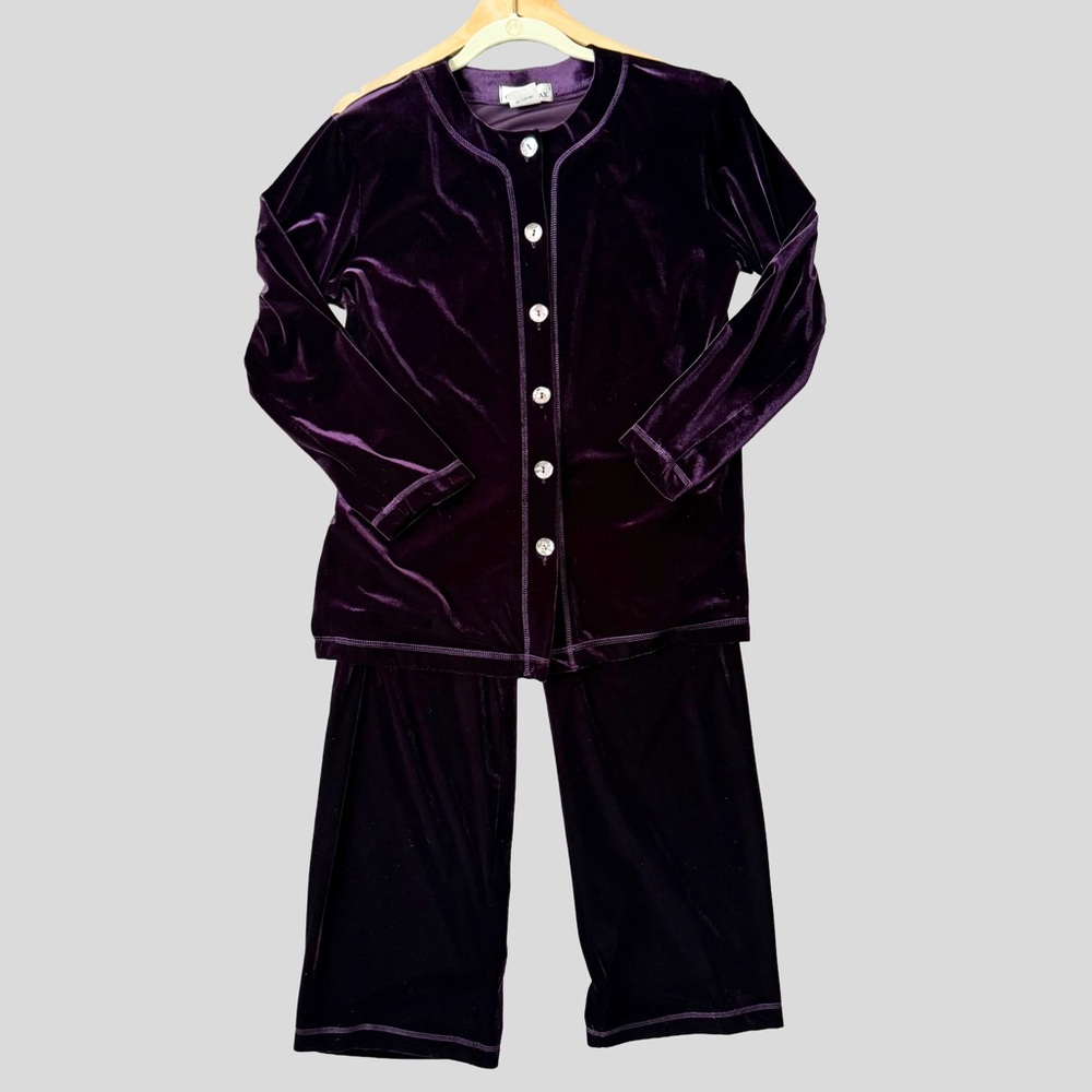 Cynthia Max Vintage Purple Velour Tunic & Pant Set (Top PS/Pants PM) Cozy Lounge